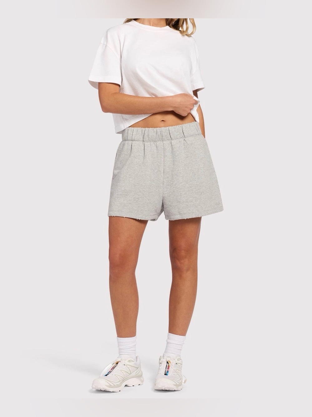 Nuuds vintage fleece distressed short in heather grey, size XL